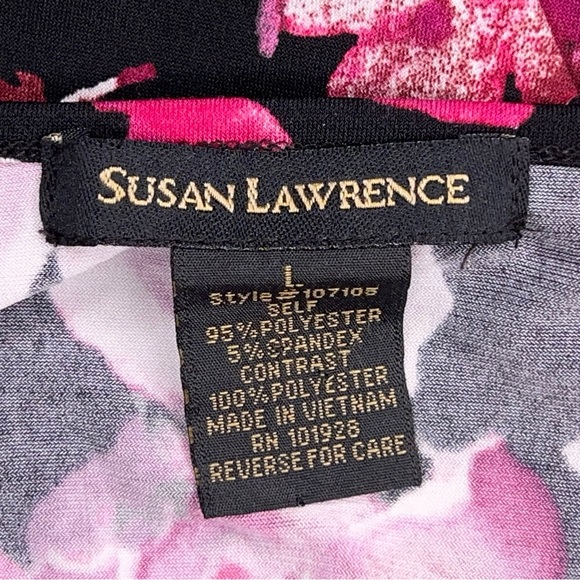 Large Susan Lawrence Blouse Short Sleeve Black Fuchsia Pink Floral Stretch - Picture 11 of 12
